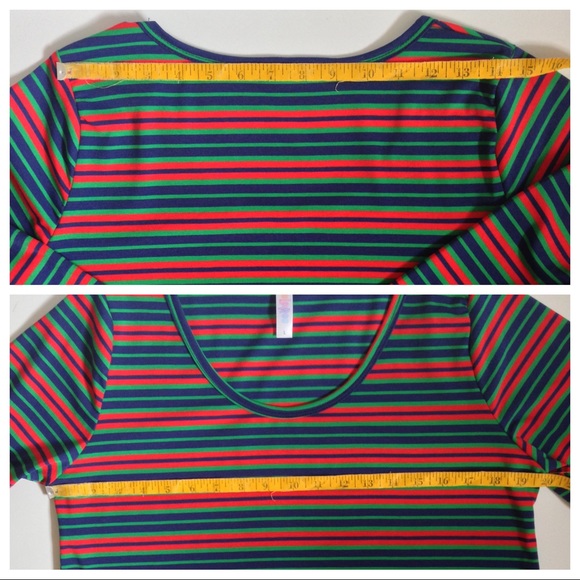‼️SOLD‼️ LULAROE Lynnae Blue Green Red Stripe Top Large - Picture 6 of 8